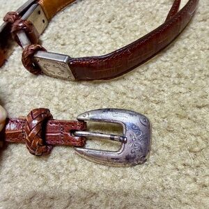 Vintage Brighton Brown Leather Belt with Silver Buckle & Ornate Accents 35”